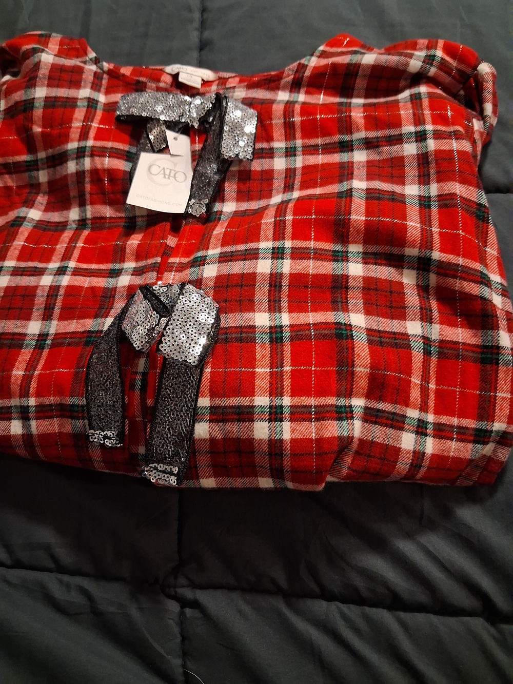 Cato Kids Red Plaid Sequin-Tie Pajama Top